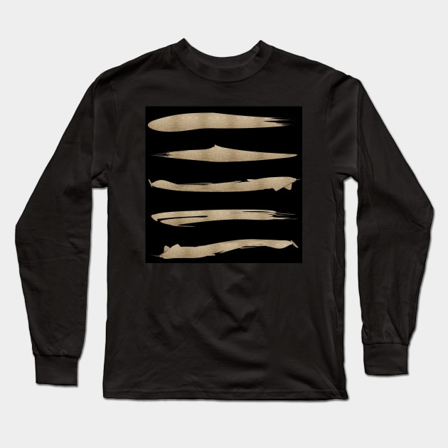 Preppy 1980s girly Chic gold and black brushstroke stripes Long Sleeve T-Shirt by Tina